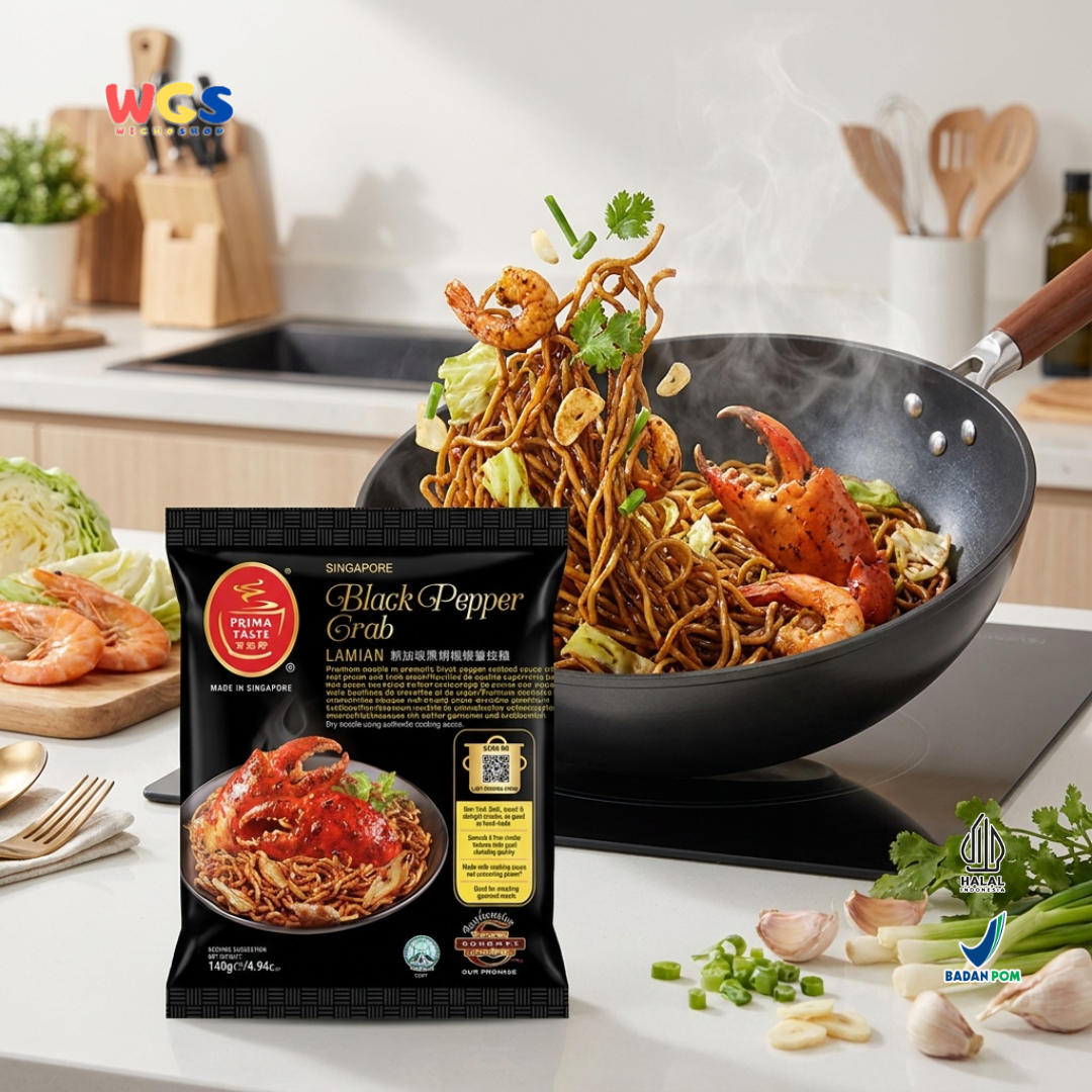 Prima Taste La Mian Black Pepper Crab Noodles 180g – Premium Dry Noodles with Black Pepper Crab Flavor