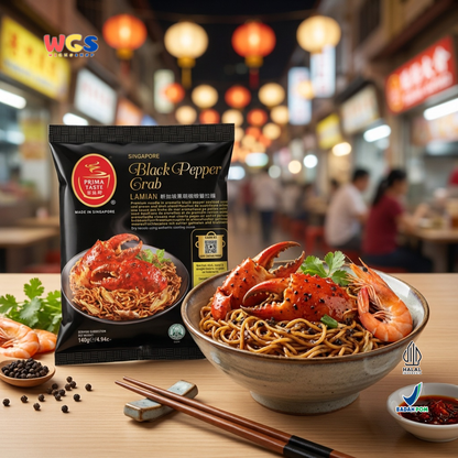 Prima Taste La Mian Black Pepper Crab Noodles 180g – Premium Dry Noodles with Black Pepper Crab Flavor