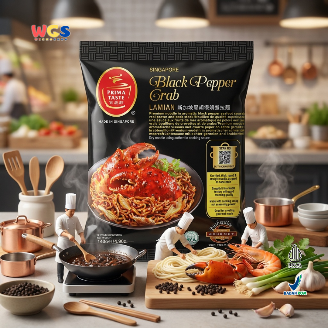 Prima Taste La Mian Black Pepper Crab Noodles 180g – Premium Dry Noodles with Black Pepper Crab Flavor