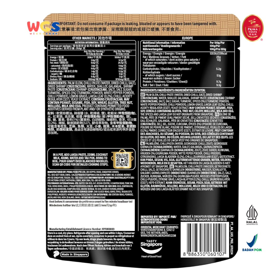 Prima Taste Laksa Cooking Sauce 80g – Bumbu Laksa Otentik Singapura untuk 2-3 Porsi