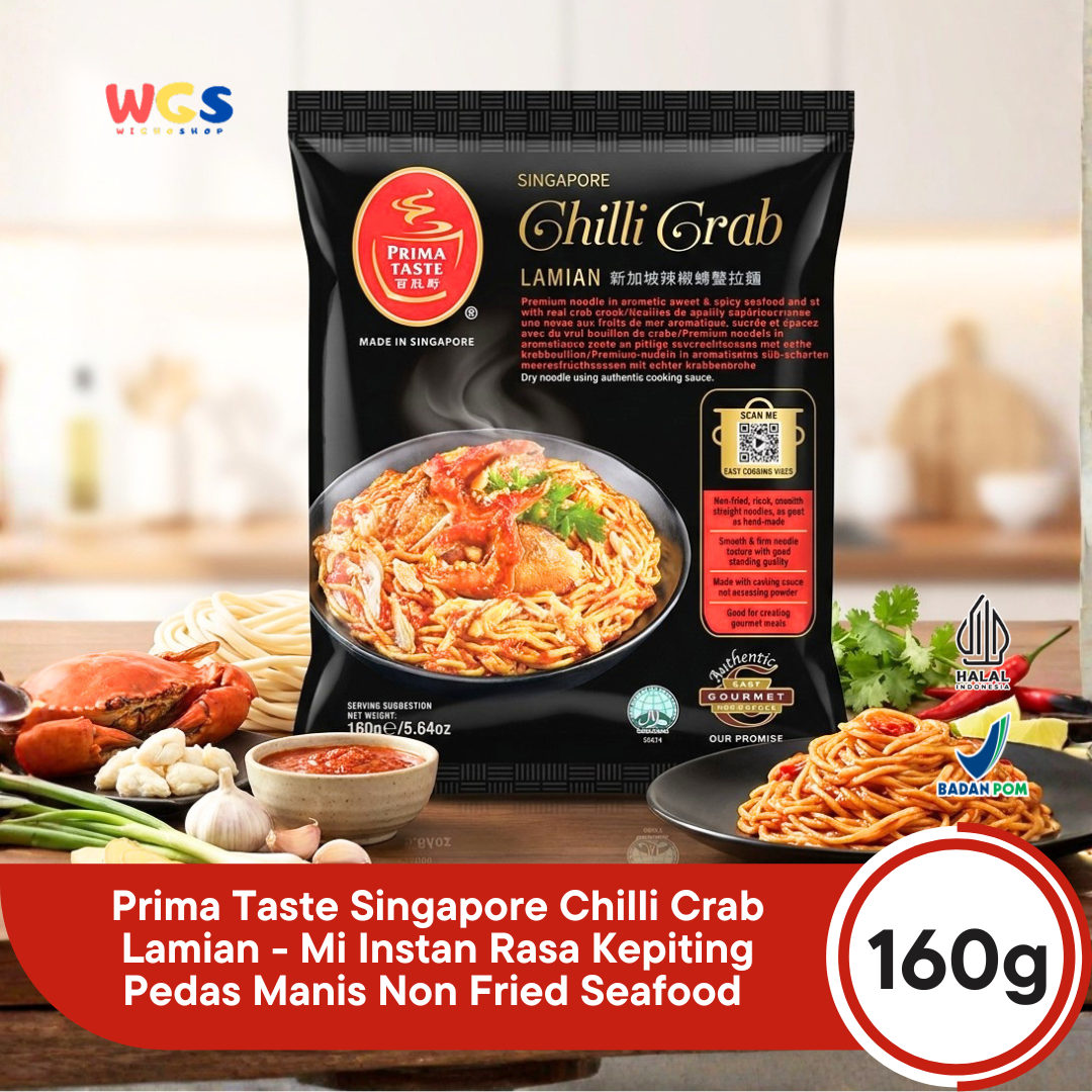 Prima Taste Singapore Chilli Crab Lamian 160g - Mi Instan Rasa Kepiting Pedas Manis Non Fried Seafood
