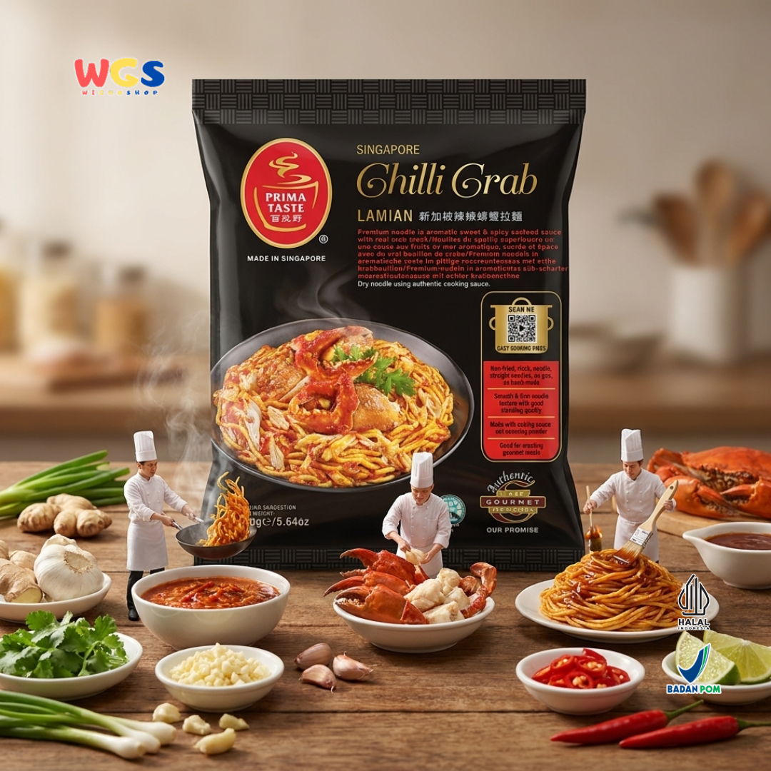 Prima Taste Singapore Chilli Crab Lamian 160g - Mi Instan Rasa Kepiting Pedas Manis Non Fried Seafood
