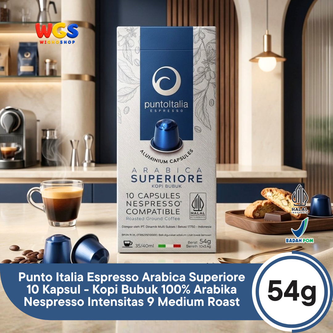 Punto Italia Espresso Arabica Superiore 10 Kapsul 54g - Kopi Bubuk 100% Arabika Nespresso Intensitas 9 Medium Roast