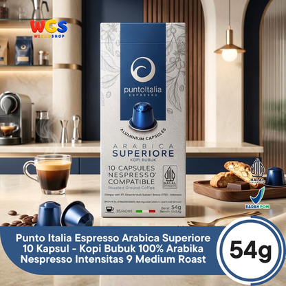 Punto Italia Espresso Arabica Superiore 10 Kapsul 54g - Kopi Bubuk 100% Arabika Nespresso Intensitas 9 Medium Roast