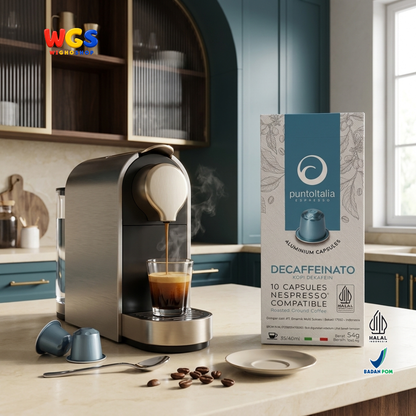 Punto Italia Espresso Decaffeinato 10 Kapsul 54g - Kopi Dekafein Arabika Robusta Nespresso Compatible Intensitas 7