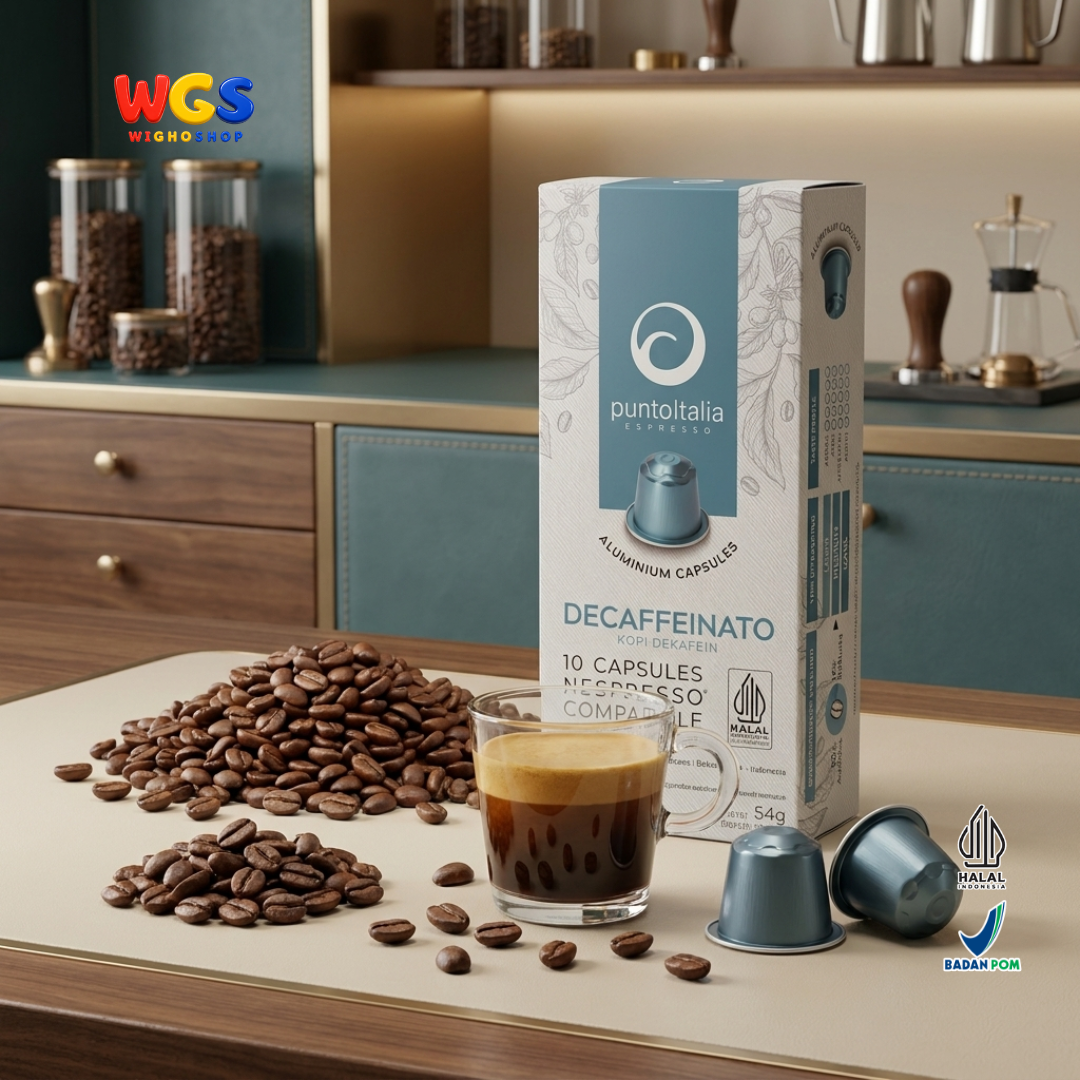 Punto Italia Espresso Decaffeinato 10 Kapsul 54g - Kopi Dekafein Arabika Robusta Nespresso Compatible Intensitas 7