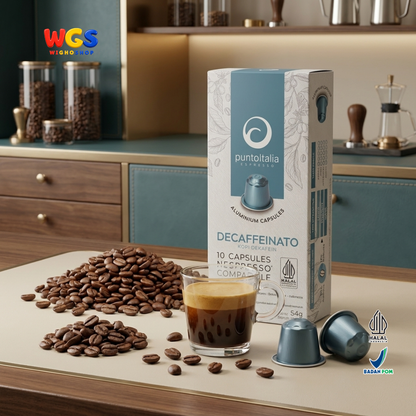 Punto Italia Espresso Decaffeinato 10 Kapsul 54g - Kopi Dekafein Arabika Robusta Nespresso Compatible Intensitas 7