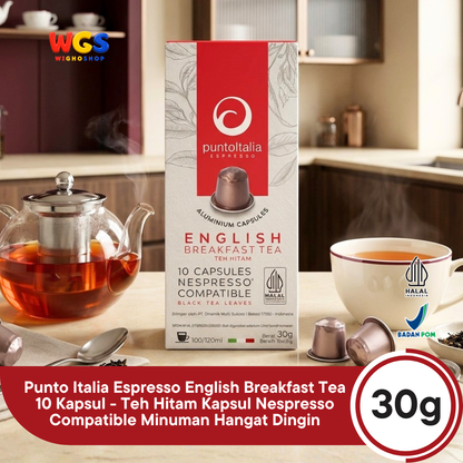 Punto Italia Espresso English Breakfast Tea 10 Kapsul 30g - Teh Hitam Kapsul Nespresso Compatible Minuman Hangat Dingin