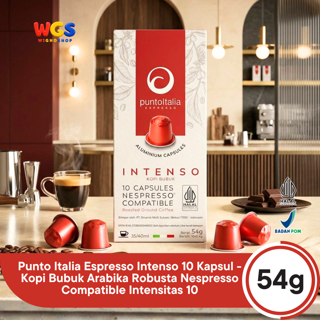 Punto Italia Espresso Intenso 10 Kapsul 54g - Kopi Bubuk Arabika Robusta Nespresso Compatible Intensitas 10