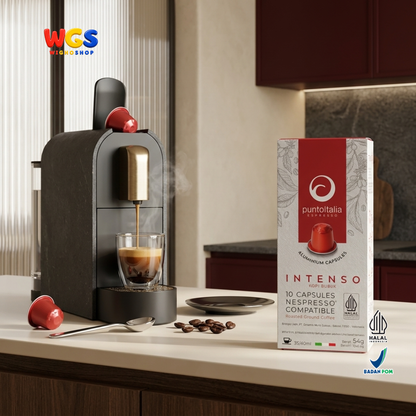 Punto Italia Espresso Intenso 10 Kapsul 54g - Kopi Bubuk Arabika Robusta Nespresso Compatible Intensitas 10