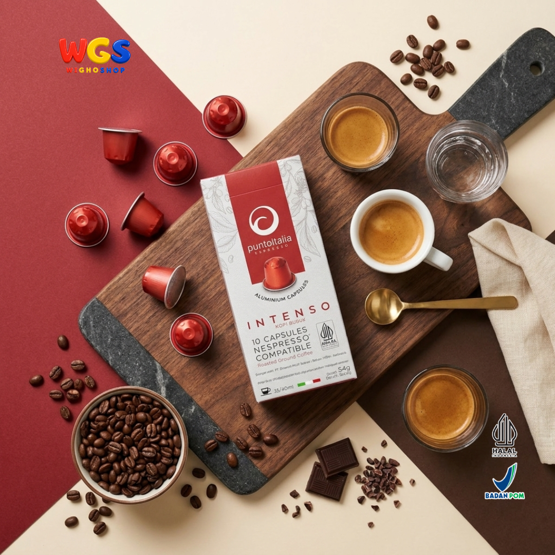 Punto Italia Espresso Intenso 10 Kapsul 54g - Kopi Bubuk Arabika Robusta Nespresso Compatible Intensitas 10