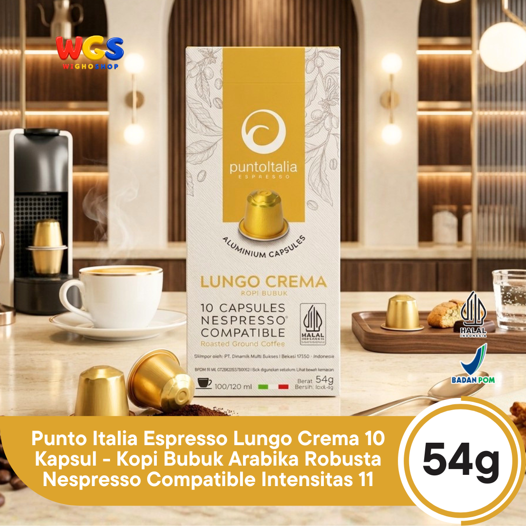 Punto Italia Espresso Lungo Crema 10 Kapsul 54g - Kopi Bubuk Arabika Robusta Nespresso Compatible Intensitas 11