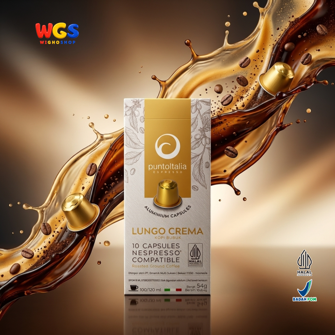 Punto Italia Espresso Lungo Crema 10 Kapsul 54g - Kopi Bubuk Arabika Robusta Nespresso Compatible Intensitas 11