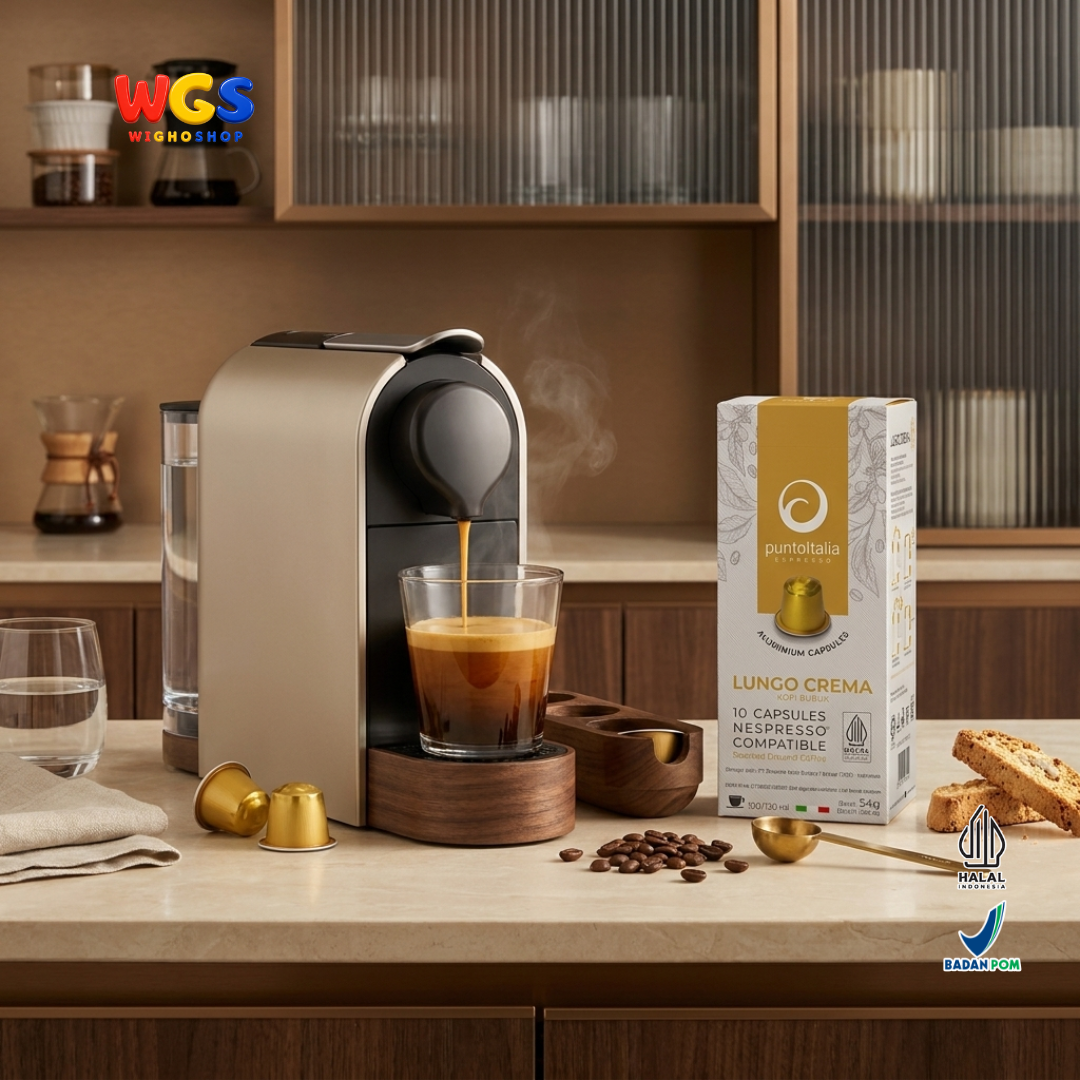 Punto Italia Espresso Lungo Crema 10 Kapsul 54g - Kopi Bubuk Arabika Robusta Nespresso Compatible Intensitas 11