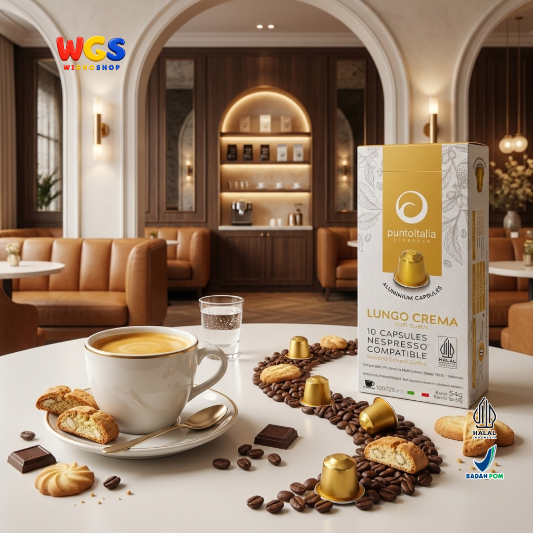 Punto Italia Espresso Lungo Crema 10 Kapsul 54g - Kopi Bubuk Arabika Robusta Nespresso Compatible Intensitas 11