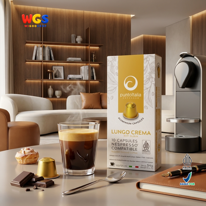 Punto Italia Espresso Lungo Crema 10 Kapsul 54g - Kopi Bubuk Arabika Robusta Nespresso Compatible Intensitas 11