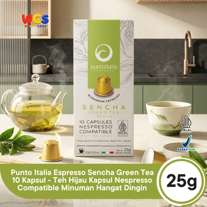 Punto Italia Espresso Sencha Green Tea 10 Kapsul 25g - Teh Hijau Kapsul Nespresso Compatible Minuman Hangat Dingin