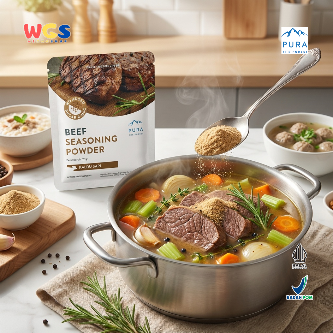 Pura Beef Seasoning Powder 20g - Kaldu Sapi No MSG Bumbu Sup Tumisan Panggang Daging Travel Size Halal