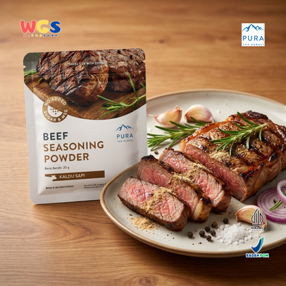 Pura Beef Seasoning Powder 20g - Kaldu Sapi No MSG Bumbu Sup Tumisan Panggang Daging Travel Size Halal