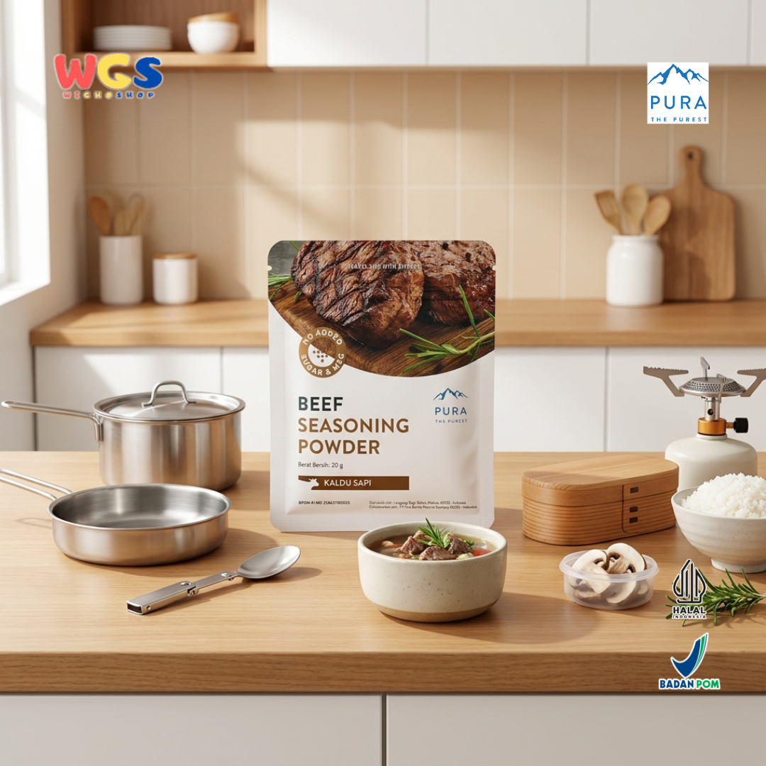 Pura Beef Seasoning Powder 20g - Kaldu Sapi No MSG Bumbu Sup Tumisan Panggang Daging Travel Size Halal