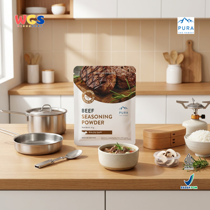 Pura Beef Seasoning Powder 20g - Kaldu Sapi No MSG Bumbu Sup Tumisan Panggang Daging Travel Size Halal