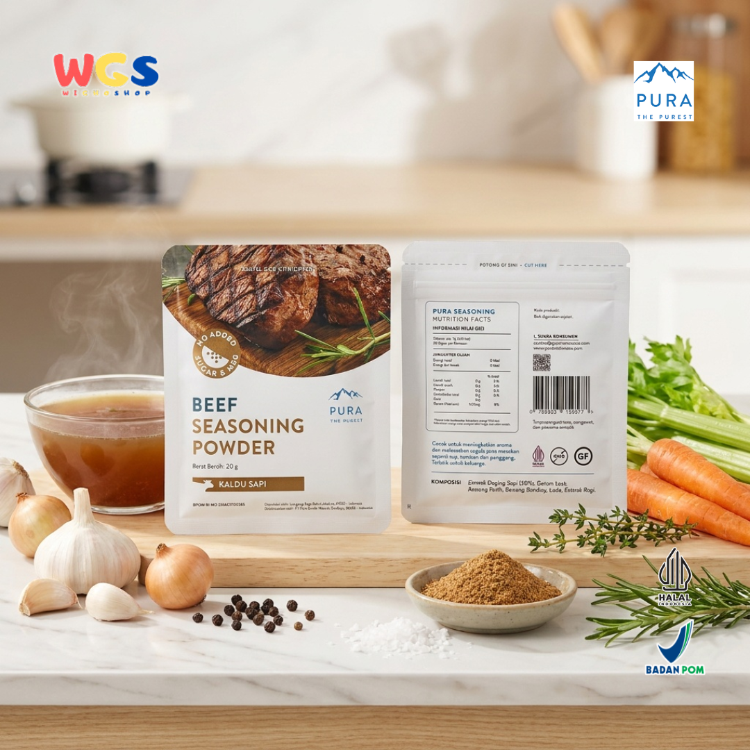 Pura Beef Seasoning Powder 20g - Kaldu Sapi No MSG Bumbu Sup Tumisan Panggang Daging Travel Size Halal