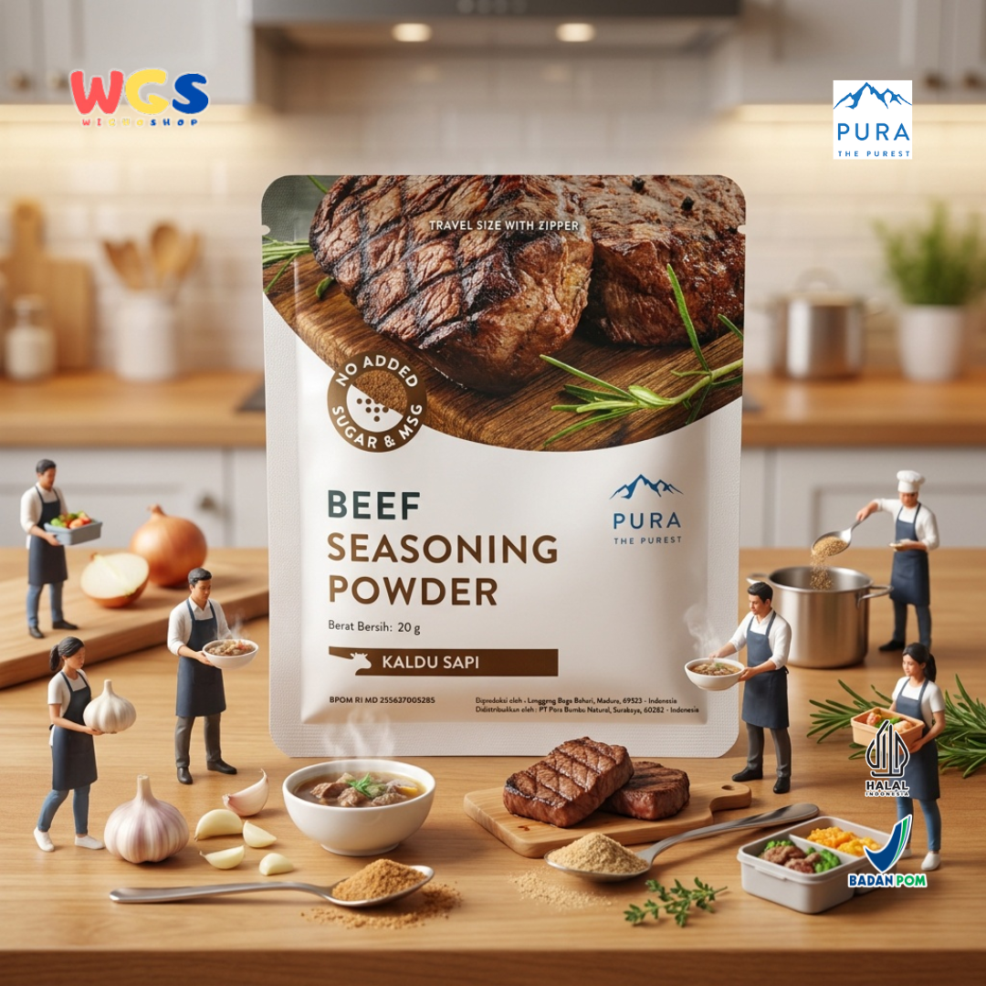 Pura Beef Seasoning Powder 20g - Kaldu Sapi No MSG Bumbu Sup Tumisan Panggang Daging Travel Size Halal