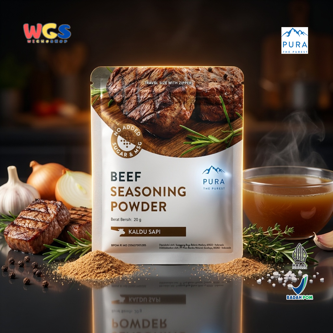 Pura Beef Seasoning Powder 20g - Kaldu Sapi No MSG Bumbu Sup Tumisan Panggang Daging Travel Size Halal