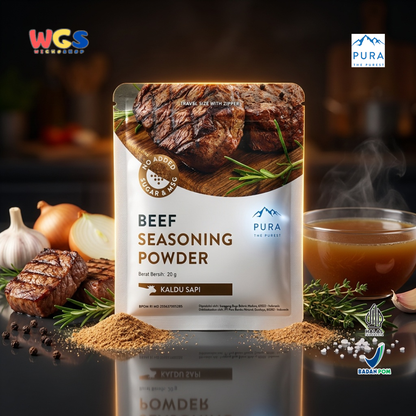 Pura Beef Seasoning Powder 20g - Kaldu Sapi No MSG Bumbu Sup Tumisan Panggang Daging Travel Size Halal