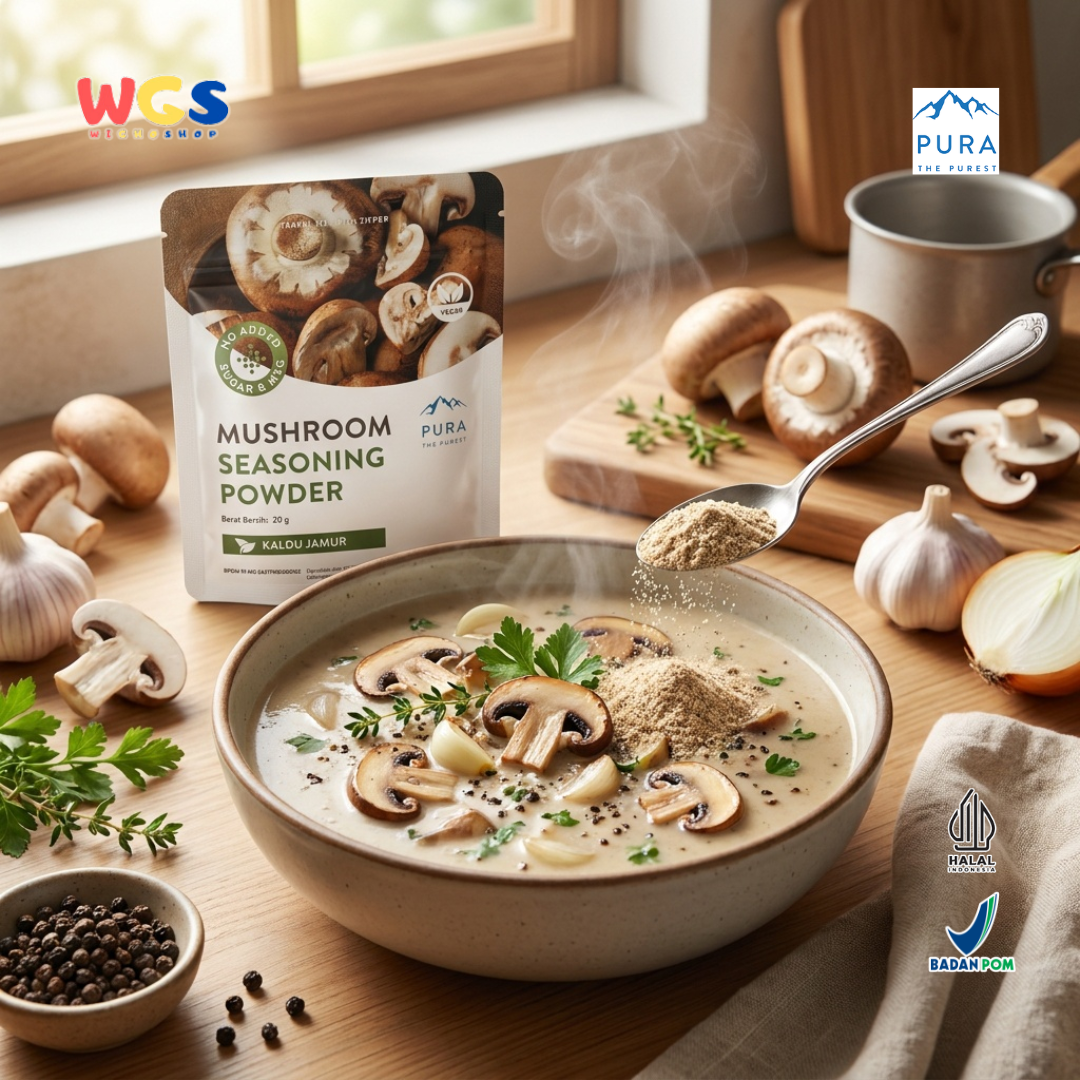 Pura Mushroom Seasoning Powder 20g - Kaldu Jamur Vegan No MSG Bumbu Sup Tumisan Panggang Travel Size