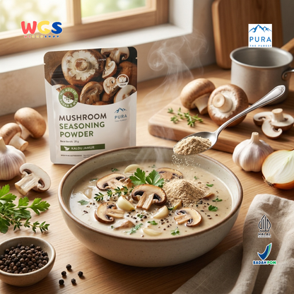 Pura Mushroom Seasoning Powder 20g - Kaldu Jamur Vegan No MSG Bumbu Sup Tumisan Panggang Travel Size