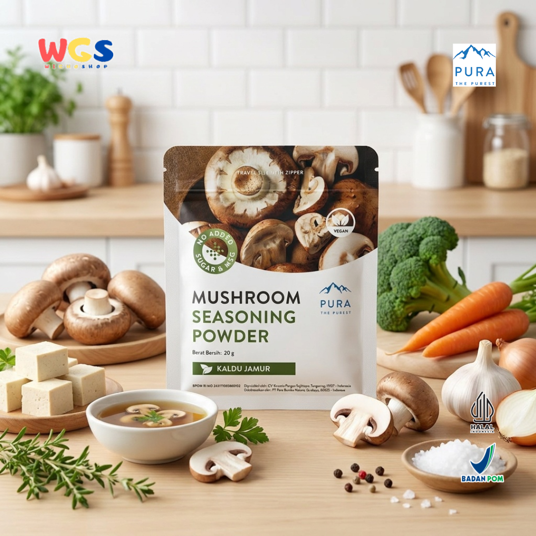 Pura Mushroom Seasoning Powder 20g - Kaldu Jamur Vegan No MSG Bumbu Sup Tumisan Panggang Travel Size