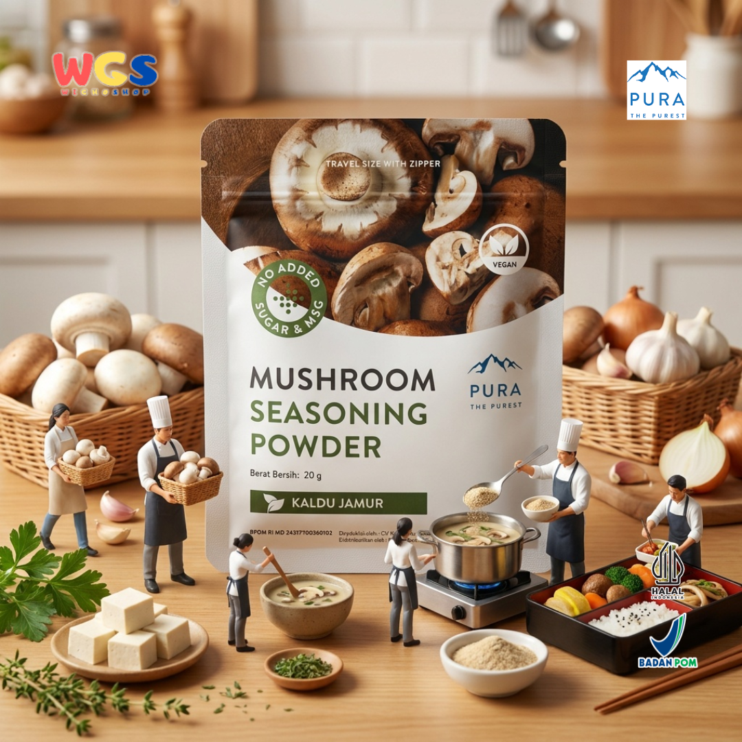 Pura Mushroom Seasoning Powder 20g - Kaldu Jamur Vegan No MSG Bumbu Sup Tumisan Panggang Travel Size