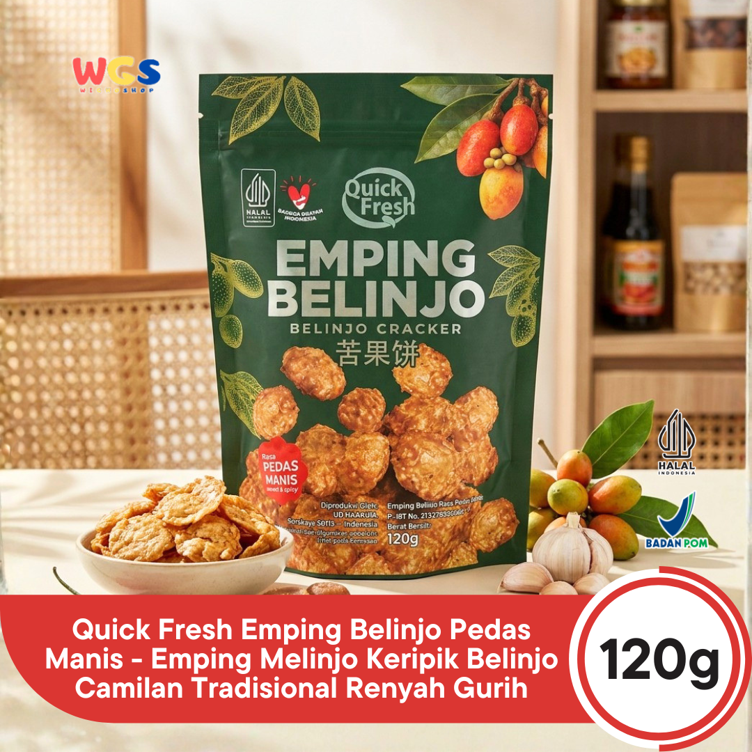Quick Fresh Emping Belinjo Pedas Manis 120g - Emping Melinjo Keripik Belinjo Camilan Tradisional Renyah Gurih