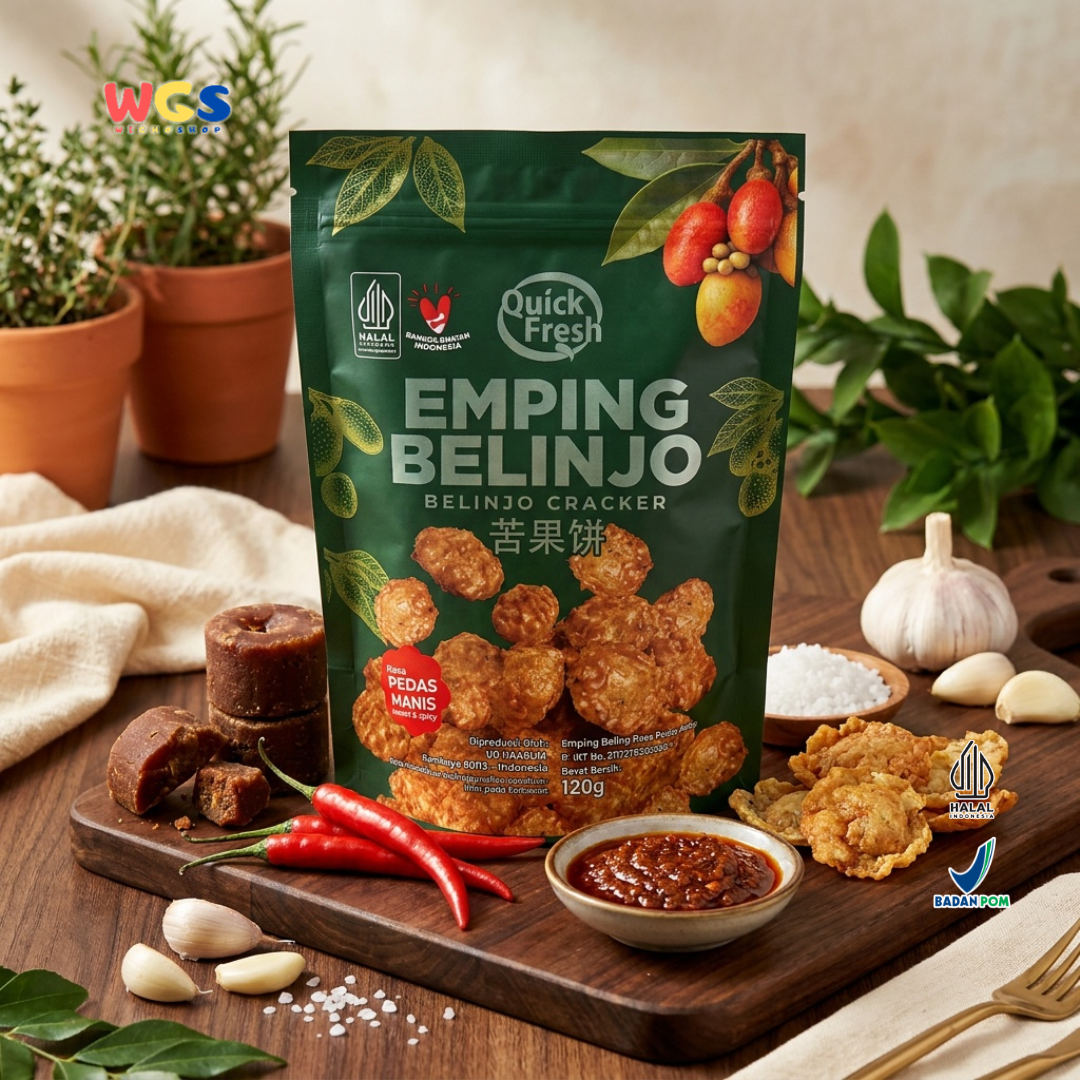 Quick Fresh Emping Belinjo Pedas Manis 120g - Emping Melinjo Keripik Belinjo Camilan Tradisional Renyah Gurih