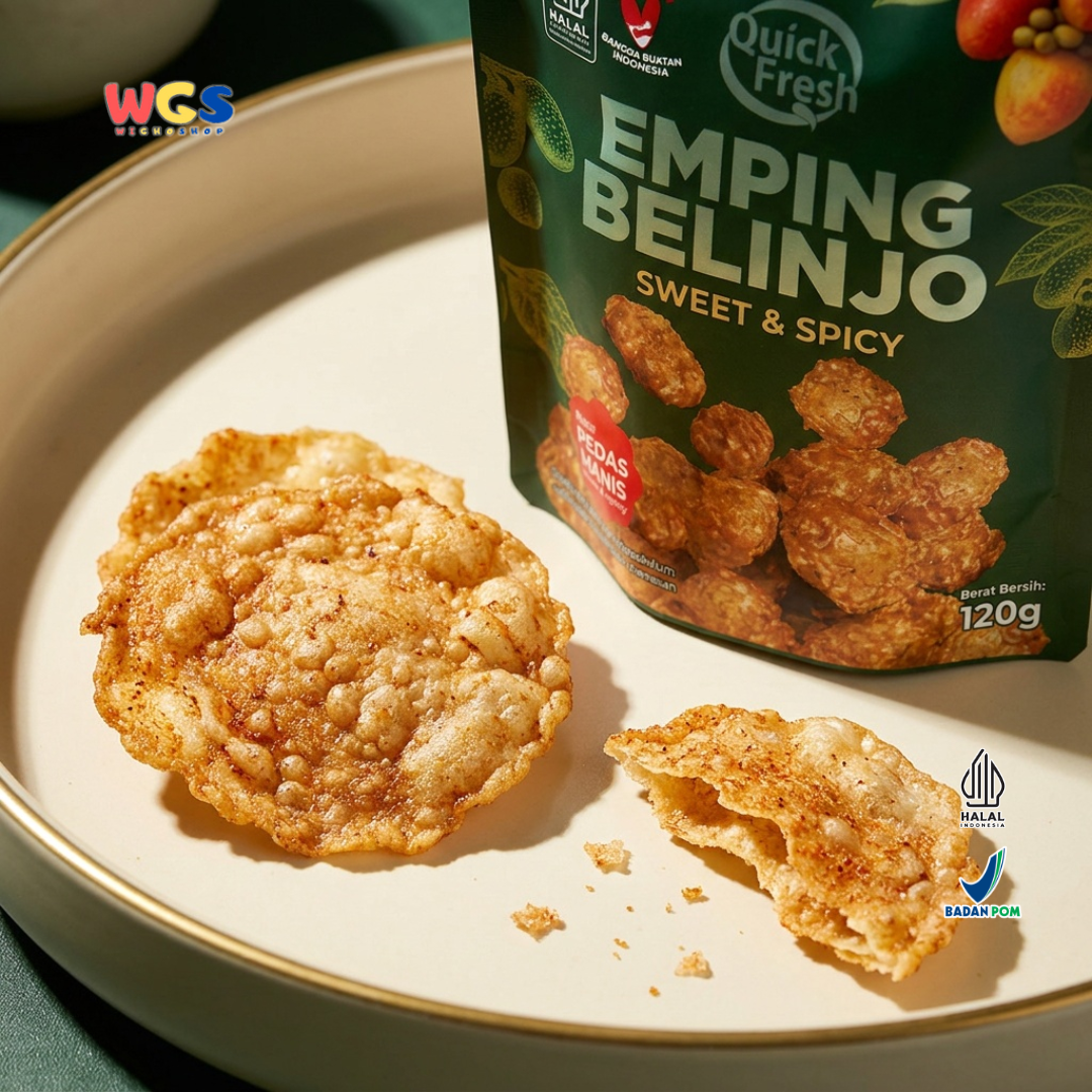 Quick Fresh Emping Belinjo Pedas Manis 120g - Emping Melinjo Keripik Belinjo Camilan Tradisional Renyah Gurih