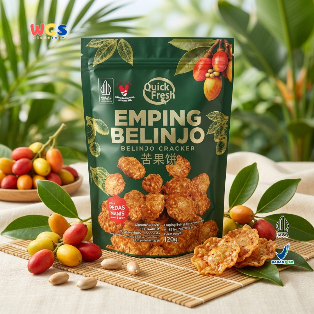 Quick Fresh Emping Belinjo Pedas Manis 120g - Emping Melinjo Keripik Belinjo Camilan Tradisional Renyah Gurih