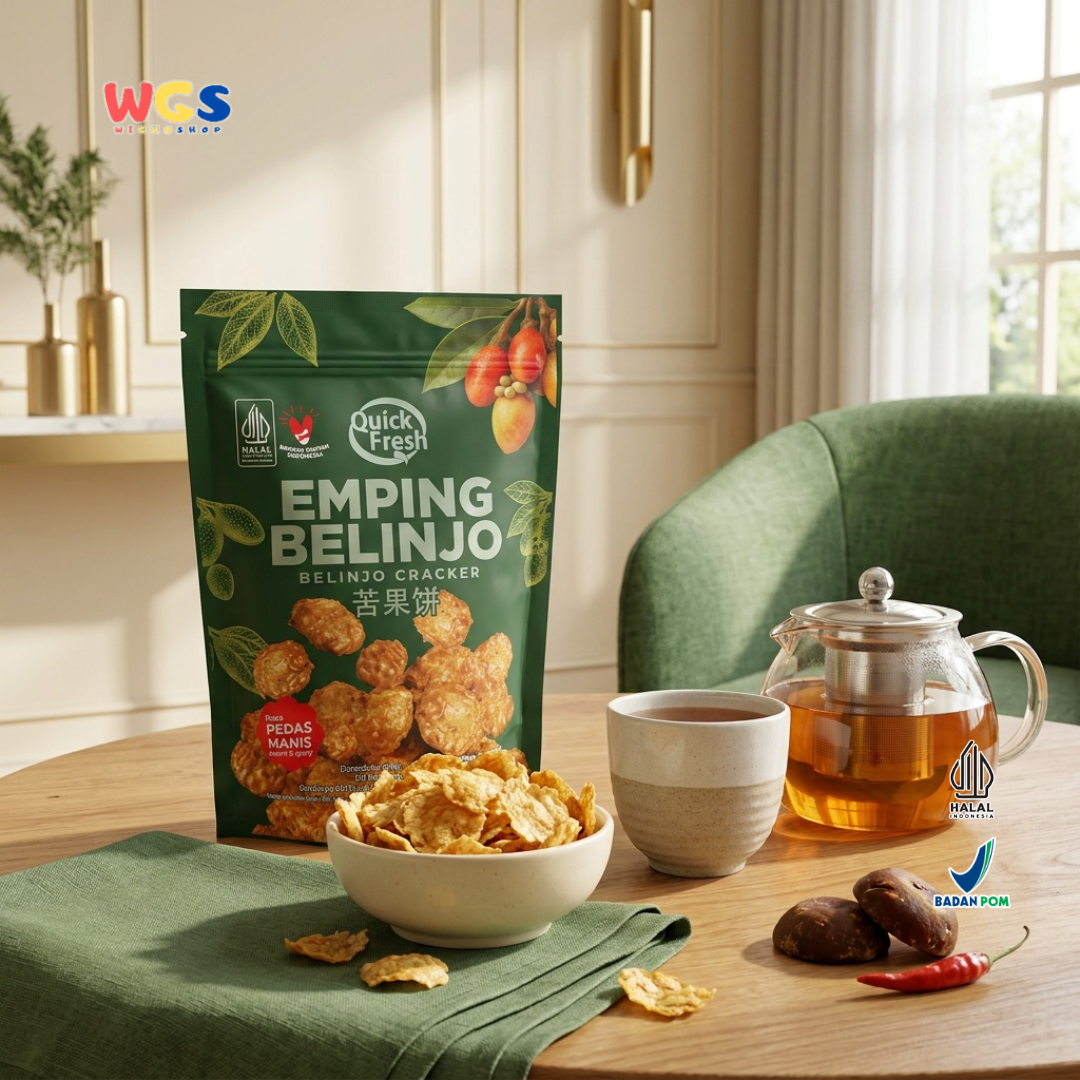 Quick Fresh Emping Belinjo Pedas Manis 120g - Emping Melinjo Keripik Belinjo Camilan Tradisional Renyah Gurih