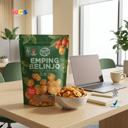 Quick Fresh Emping Belinjo Pedas Manis 120g - Emping Melinjo Keripik Belinjo Camilan Tradisional Renyah Gurih