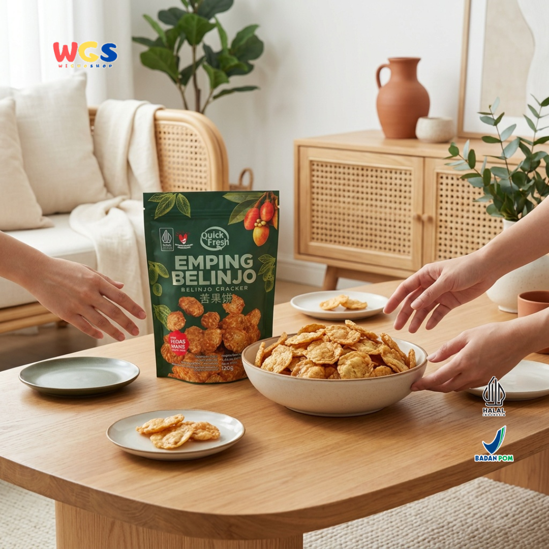 Quick Fresh Emping Belinjo Pedas Manis 120g - Emping Melinjo Keripik Belinjo Camilan Tradisional Renyah Gurih