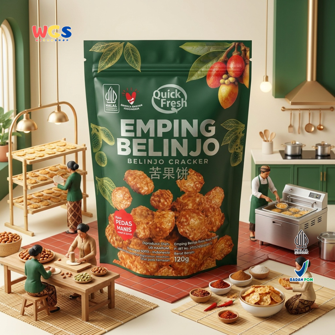 Quick Fresh Emping Belinjo Pedas Manis 120g - Emping Melinjo Keripik Belinjo Camilan Tradisional Renyah Gurih