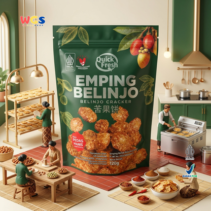 Quick Fresh Emping Belinjo Pedas Manis 120g - Emping Melinjo Keripik Belinjo Camilan Tradisional Renyah Gurih