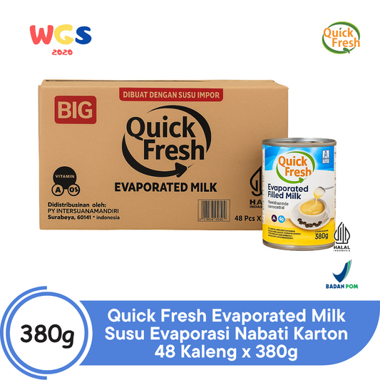 Quick Fresh Evaporated Milk Susu Evaporasi Nabati Karton 48 Kaleng x 380g