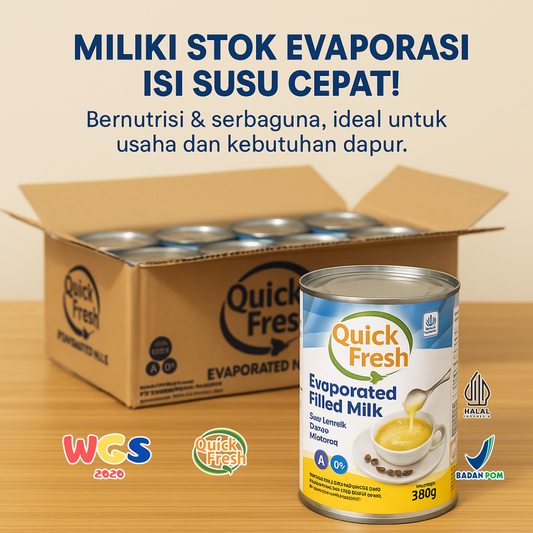 Quick Fresh Evaporated Milk Susu Evaporasi Nabati Karton 48 Kaleng x 380g
