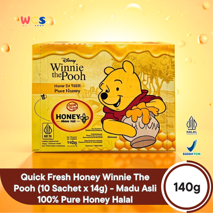 Quick Fresh Honey Winnie The Pooh 140g (10 Sachet x 14g) - Madu Asli 100% Pure Honey Halal