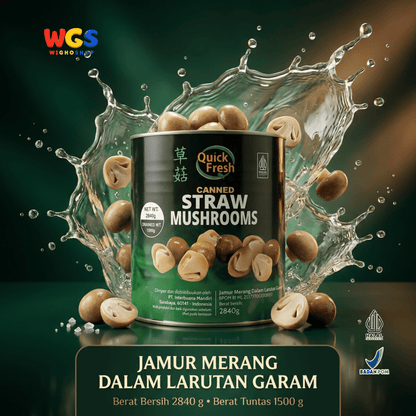 Quick Fresh Jamur Merang Kaleng 2840g - Straw Mushrooms untuk Capcay, Sup & Tumis