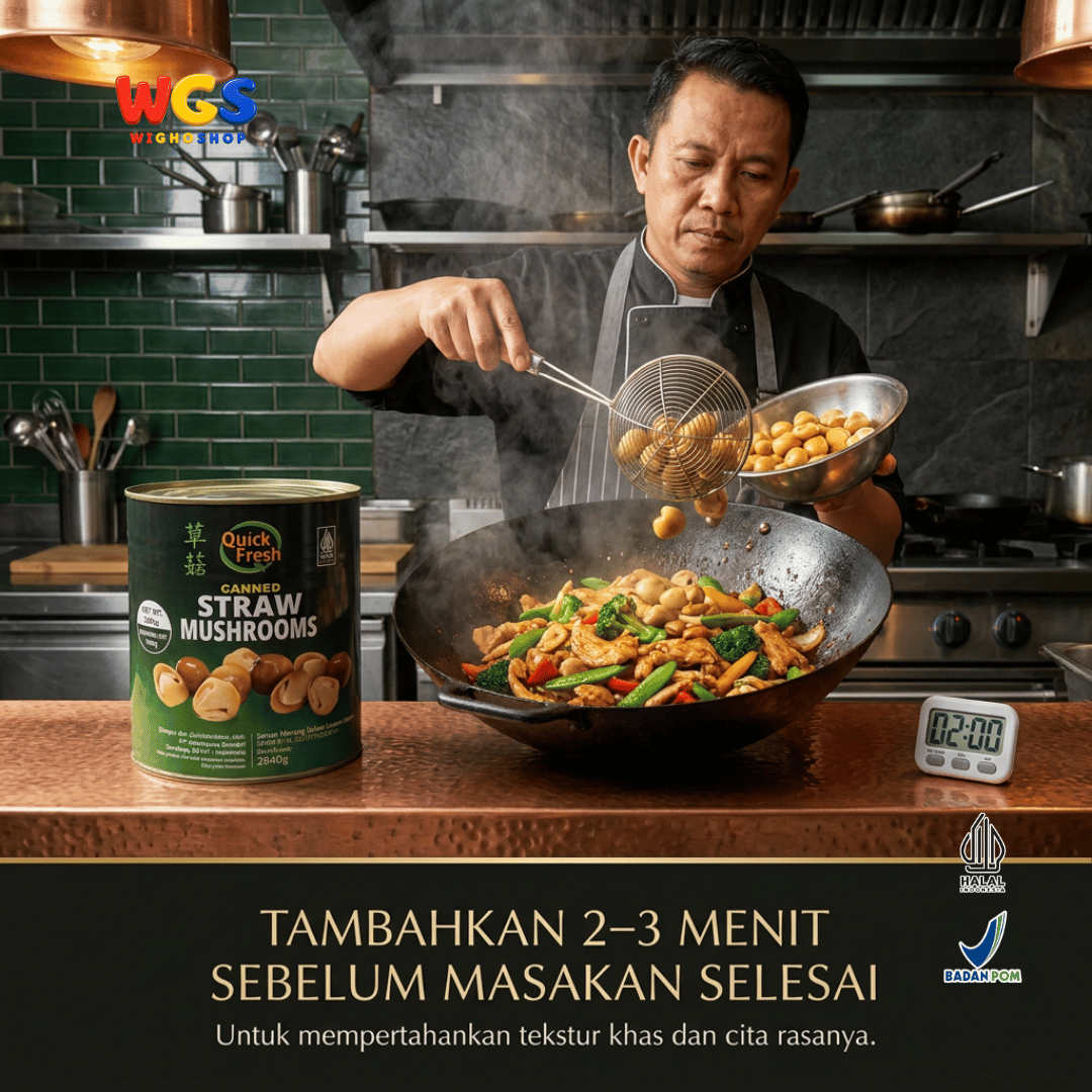 Quick Fresh Jamur Merang Kaleng 2840g - Straw Mushrooms untuk Capcay, Sup & Tumis
