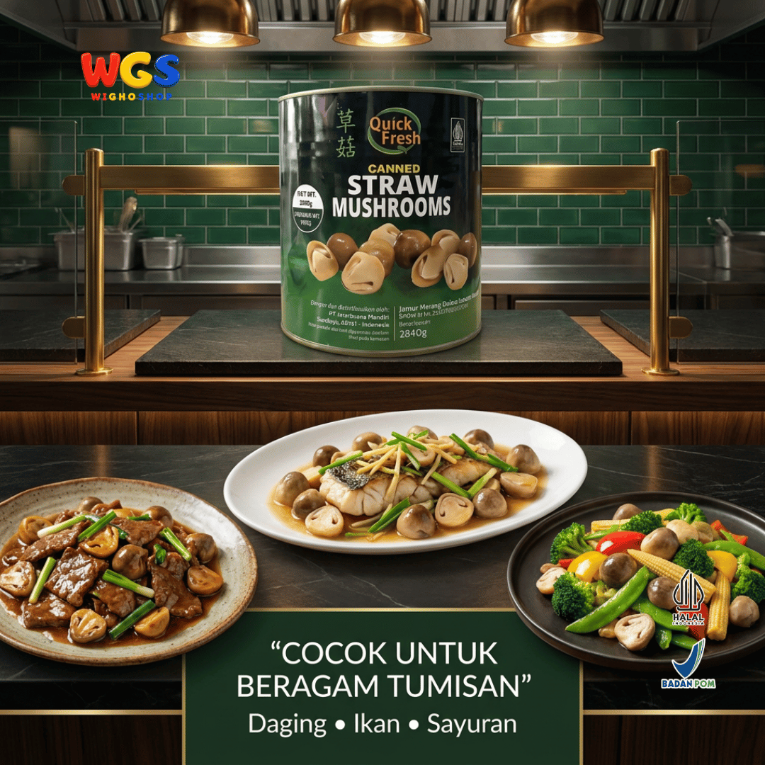 Quick Fresh Jamur Merang Kaleng 2840g - Straw Mushrooms untuk Capcay, Sup & Tumis