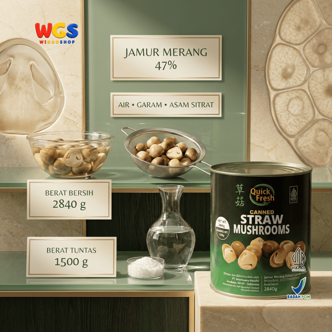 Quick Fresh Jamur Merang Kaleng 2840g - Straw Mushrooms untuk Capcay, Sup & Tumis