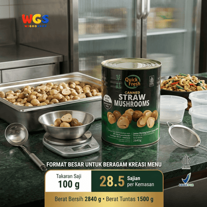 Quick Fresh Jamur Merang Kaleng 2840g - Straw Mushrooms untuk Capcay, Sup & Tumis